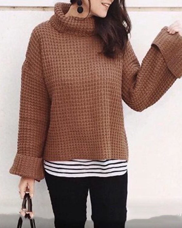 The Best Autumn Knitted Sweater Women Long Loose Sleeve Sweaters Oversize Online - Takalr