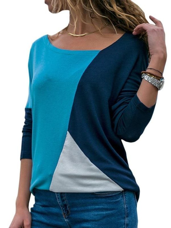 The Best Autumn Long Sleeve Blouse Women Skew Collar Patchwork Slim Blouses Online - Takalr