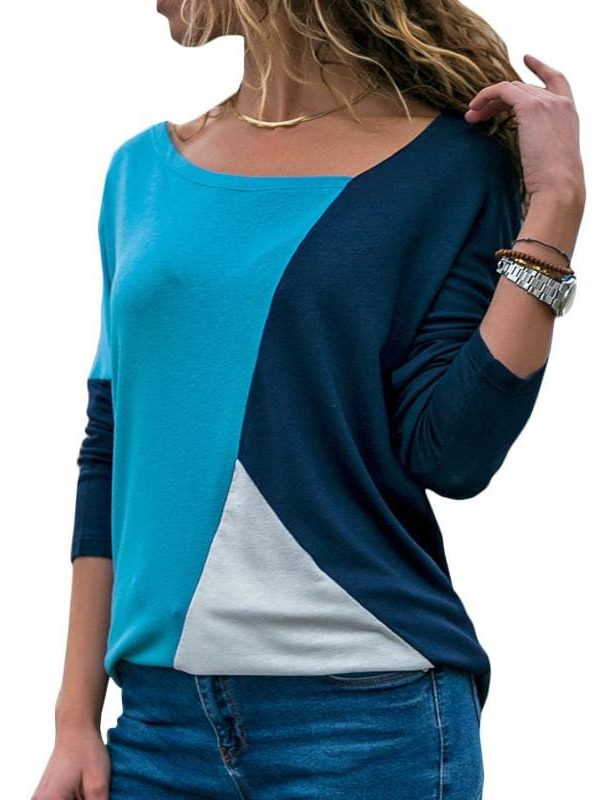 The Best Autumn Long Sleeve Blouse Women Skew Collar Patchwork Slim Blouses Online - Takalr