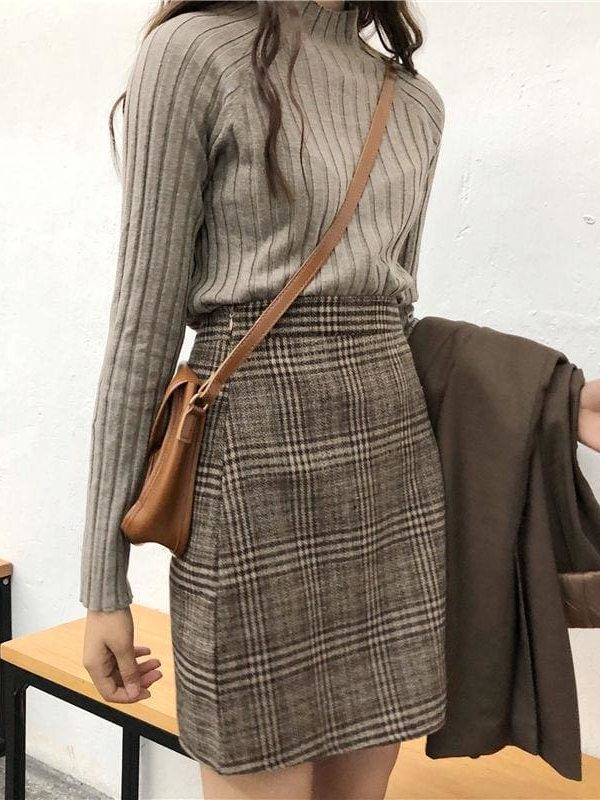 The Best Autumn tartan waist slim skirt female England Style Knee-Length skirt Online - Takalr