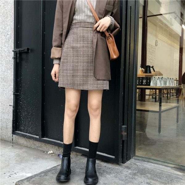 The Best Autumn tartan waist slim skirt female England Style Knee-Length skirt Online - Takalr