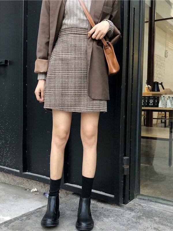 The Best Autumn tartan waist slim skirt female England Style Knee-Length skirt Online - Takalr