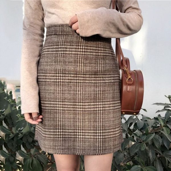 The Best Autumn tartan waist slim skirt female England Style Knee-Length skirt Online - Takalr