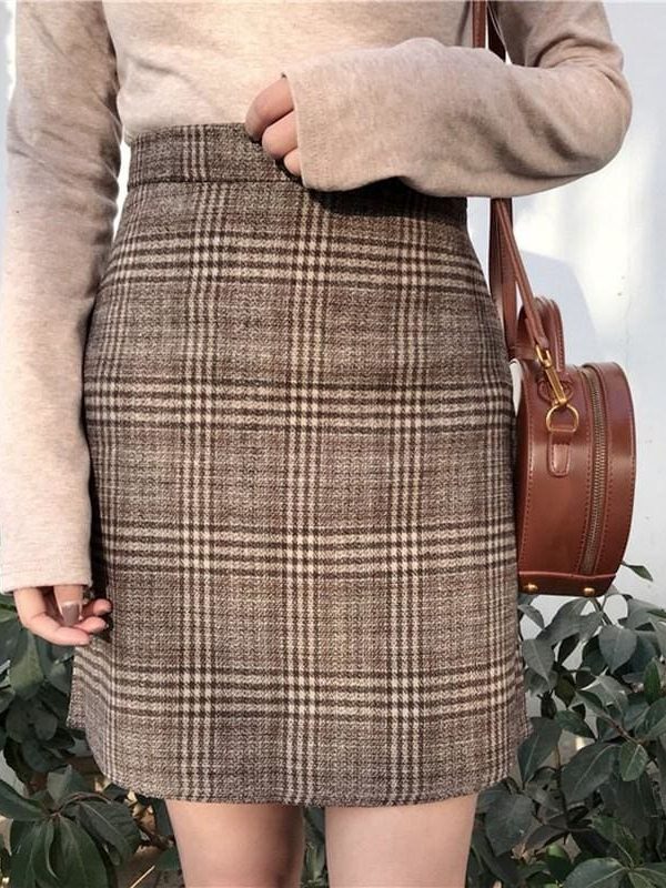 The Best Autumn tartan waist slim skirt female England Style Knee-Length skirt Online - Takalr