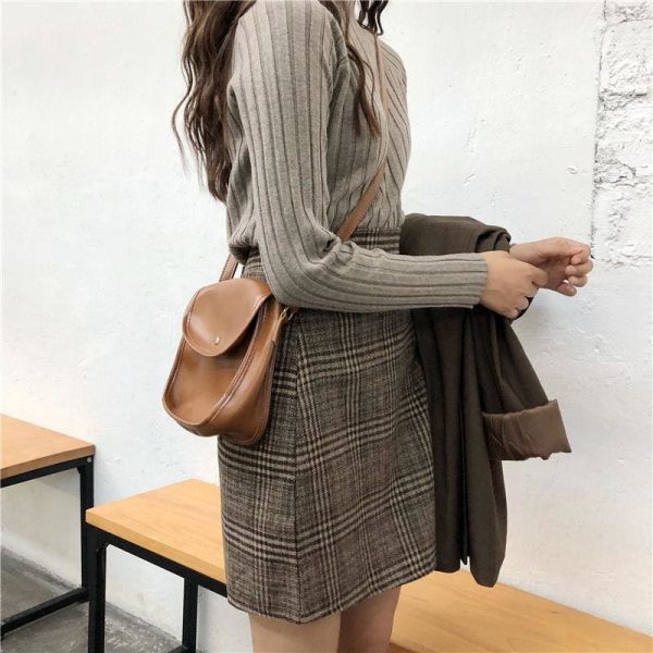 The Best Autumn tartan waist slim skirt female England Style Knee-Length skirt Online - Takalr