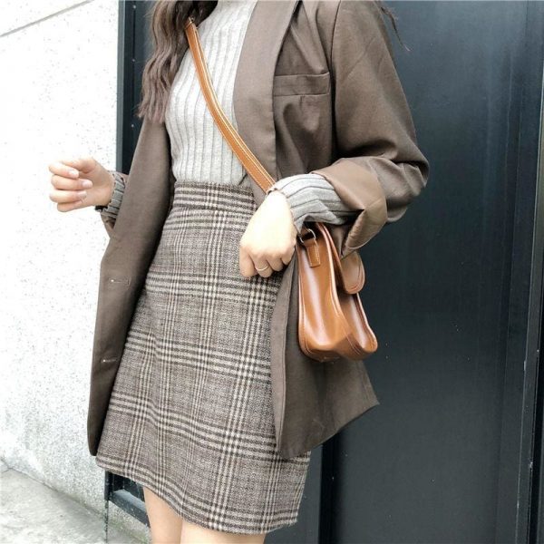 The Best Autumn tartan waist slim skirt female England Style Knee-Length skirt Online - Takalr