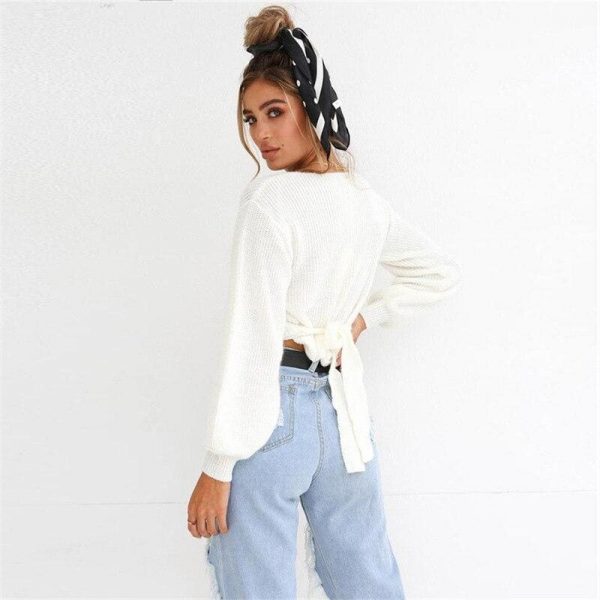 The Best Autumn V-Neck Knitted Sweater Pullovers Female Long Sleeve Sweater Online - Takalr