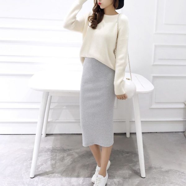 The Best Autumn Winter Slit Pencil Skirts High Waist Thick Warm Knitted Skirts Online - Takalr