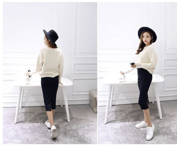 The Best Autumn Winter Slit Pencil Skirts High Waist Thick Warm Knitted Skirts Online - Takalr