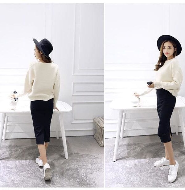 The Best Autumn Winter Slit Pencil Skirts High Waist Thick Warm Knitted Skirts Online - Takalr