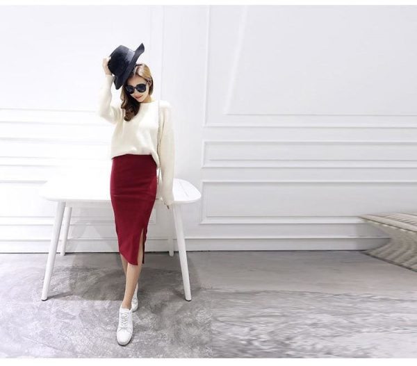 The Best Autumn Winter Slit Pencil Skirts High Waist Thick Warm Knitted Skirts Online - Takalr