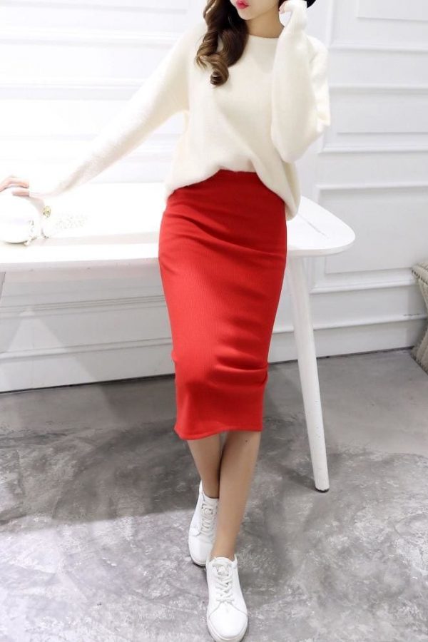 The Best Autumn Winter Slit Pencil Skirts High Waist Thick Warm Knitted Skirts Online - Takalr