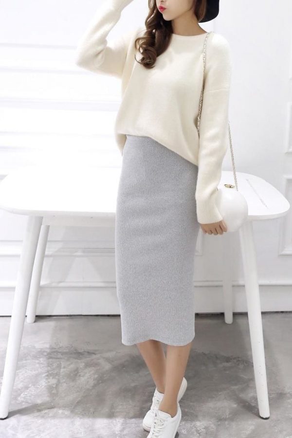 The Best Autumn Winter Slit Pencil Skirts High Waist Thick Warm Knitted Skirts Online - Takalr