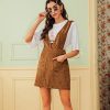 The Best Autumn Winter Women Double Pocket Corduroy Suspender Skirt Ladies Casual Frill Ruffle Elastic High Waist Skirt Online - Takalr