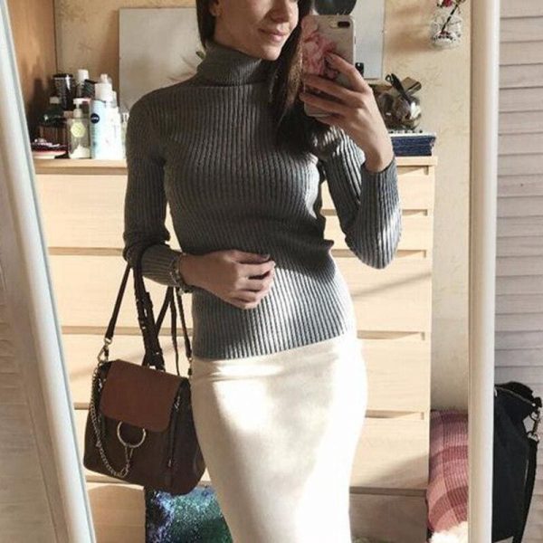 The Best Autumn winter Women Knitted Turtleneck Sweater Soft Elasticity Pullovers Online - Takalr