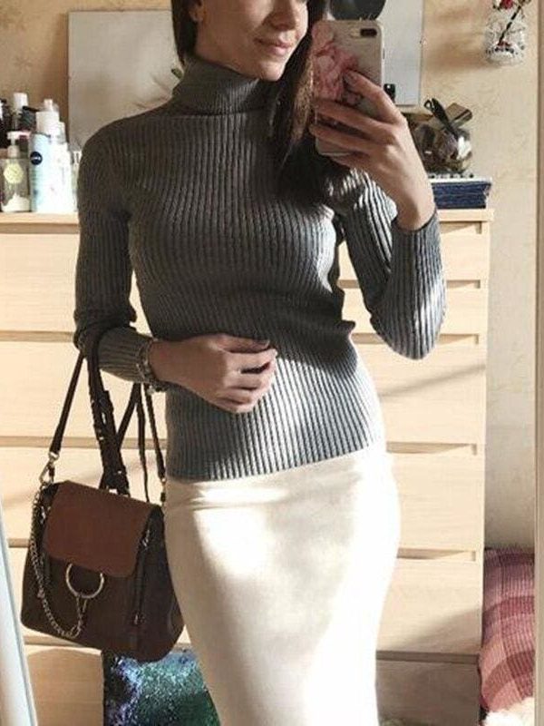 The Best Autumn winter Women Knitted Turtleneck Sweater Soft Elasticity Pullovers Online - Takalr