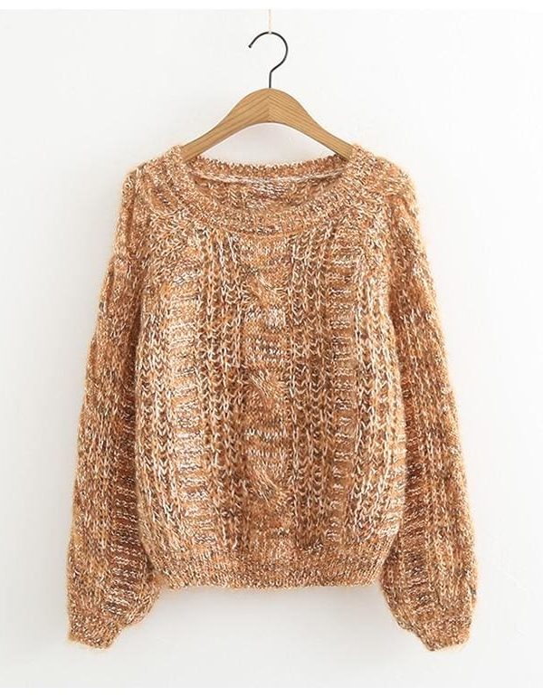 The Best Autumn Winter Women's Knitted Sweater Puff Sleeve Mohair Short Sweaters Online - Takalr