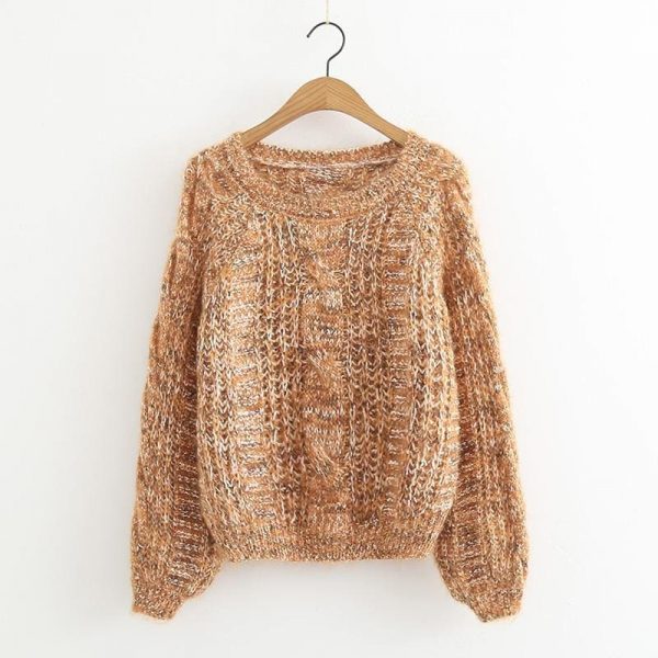 The Best Autumn Winter Women's Knitted Sweater Puff Sleeve Mohair Short Sweaters Online - Takalr