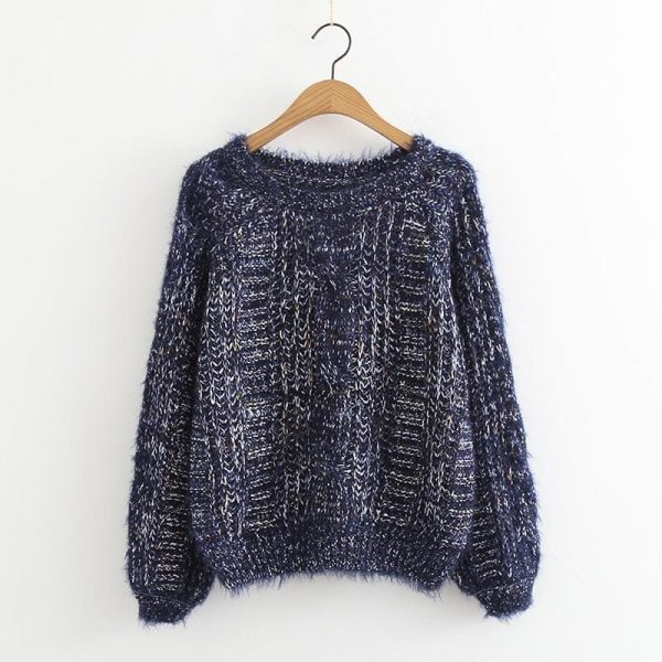 The Best Autumn Winter Women's Knitted Sweater Puff Sleeve Mohair Short Sweaters Online - Takalr