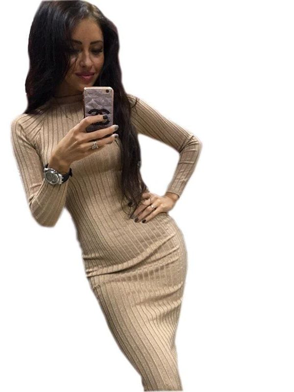 The Best Autumn Women Bodycon Sheath Dress Knitted Cotton Long Sleeve Dresses Online - Takalr