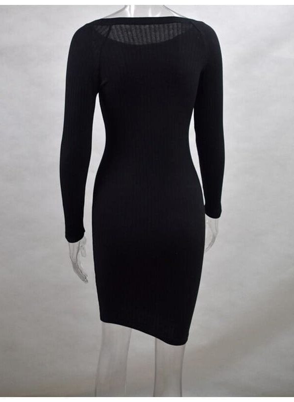 The Best Autumn Women Bodycon Sheath Dress Knitted Cotton Long Sleeve Dresses Online - Takalr