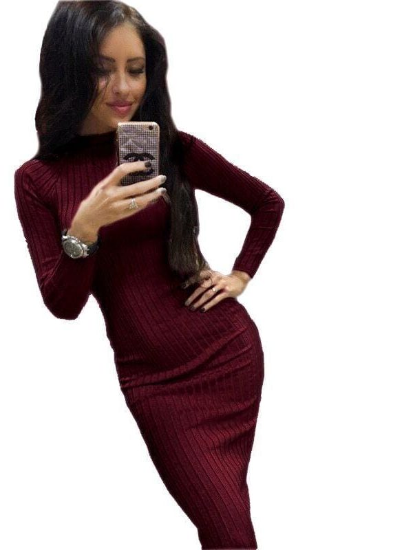 The Best Autumn Women Bodycon Sheath Dress Knitted Cotton Long Sleeve Dresses Online - Takalr