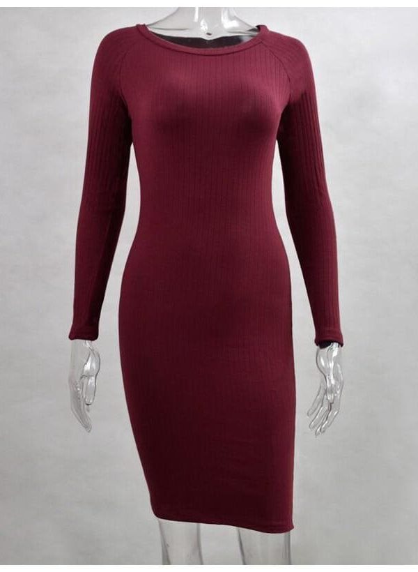 The Best Autumn Women Bodycon Sheath Dress Knitted Cotton Long Sleeve Dresses Online - Takalr