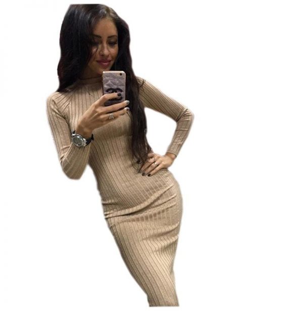 The Best Autumn Women Bodycon Sheath Dress Knitted Cotton Long Sleeve Dresses Online - Takalr