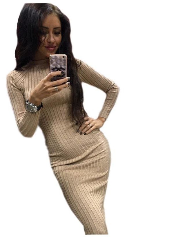 The Best Autumn Women Bodycon Sheath Dress Knitted Cotton Long Sleeve Dresses Online - Takalr