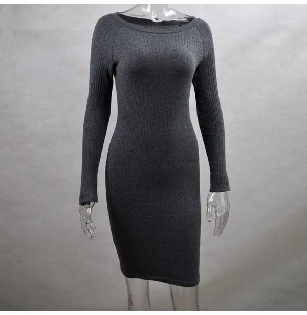 The Best Autumn Women Bodycon Sheath Dress Knitted Cotton Long Sleeve Dresses Online - Takalr