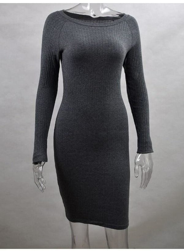 The Best Autumn Women Bodycon Sheath Dress Knitted Cotton Long Sleeve Dresses Online - Takalr