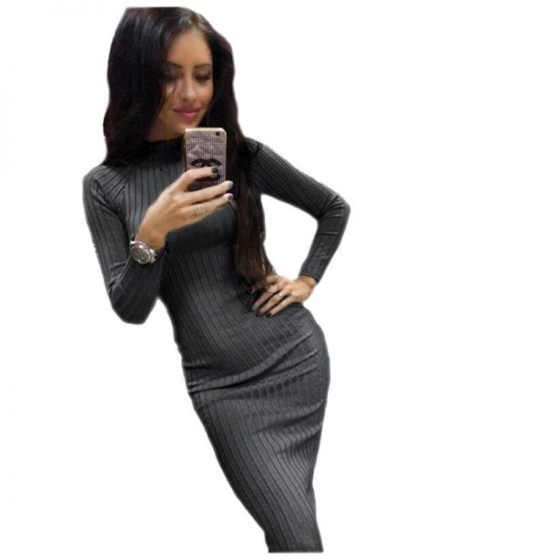 The Best Autumn Women Bodycon Sheath Dress Knitted Cotton Long Sleeve Dresses Online - Takalr