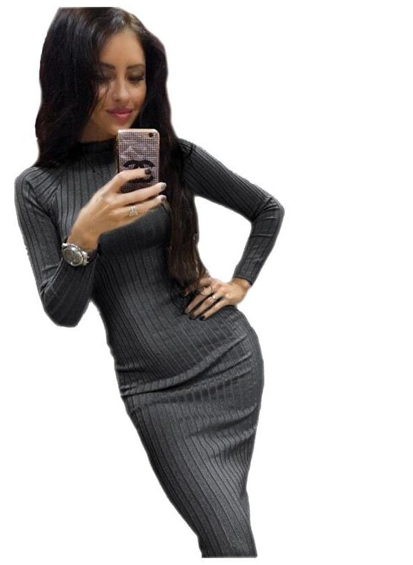 The Best Autumn Women Bodycon Sheath Dress Knitted Cotton Long Sleeve Dresses Online - Takalr