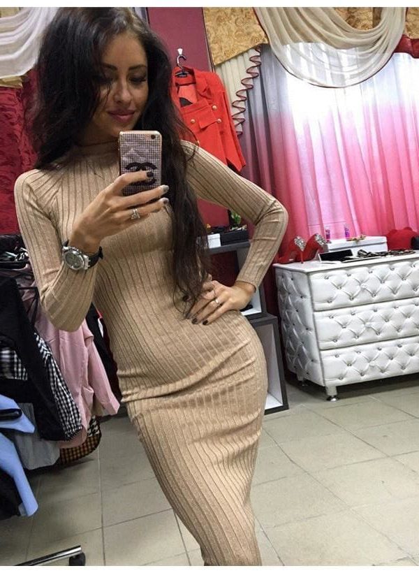 The Best Autumn Women Bodycon Sheath Dress Knitted Cotton Long Sleeve Dresses Online - Takalr