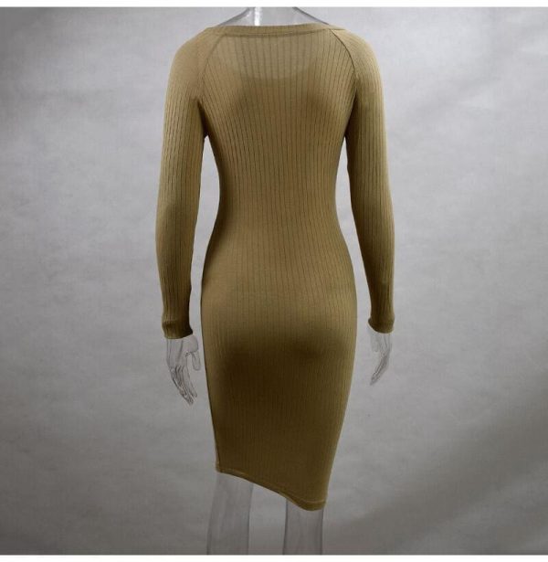 The Best Autumn Women Bodycon Sheath Dress Knitted Cotton Long Sleeve Dresses Online - Takalr