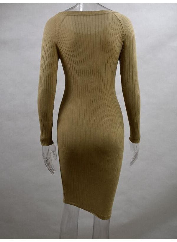 The Best Autumn Women Bodycon Sheath Dress Knitted Cotton Long Sleeve Dresses Online - Takalr