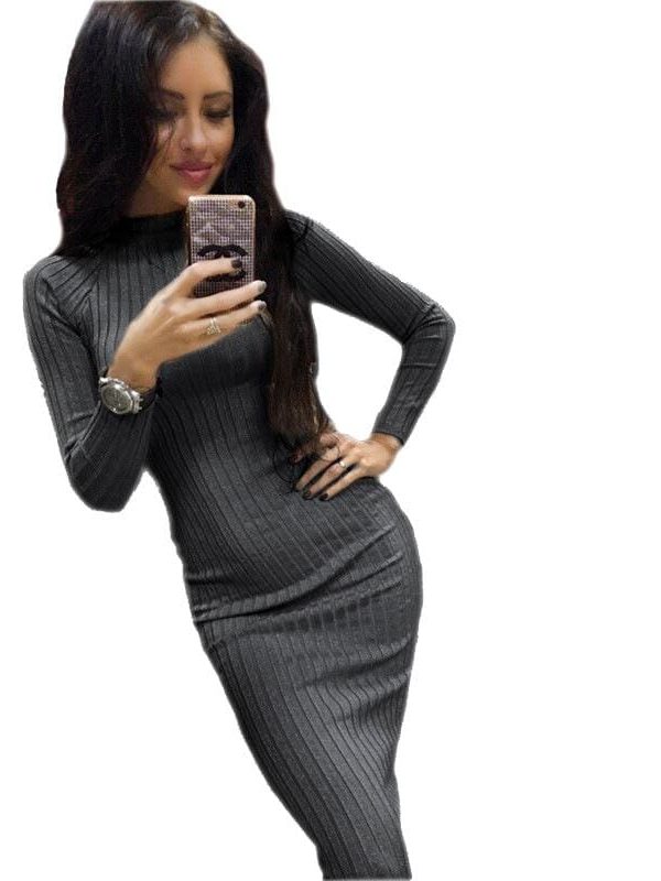 The Best Autumn Women Bodycon Sheath Dress Knitted Cotton Long Sleeve Dresses Online - Takalr