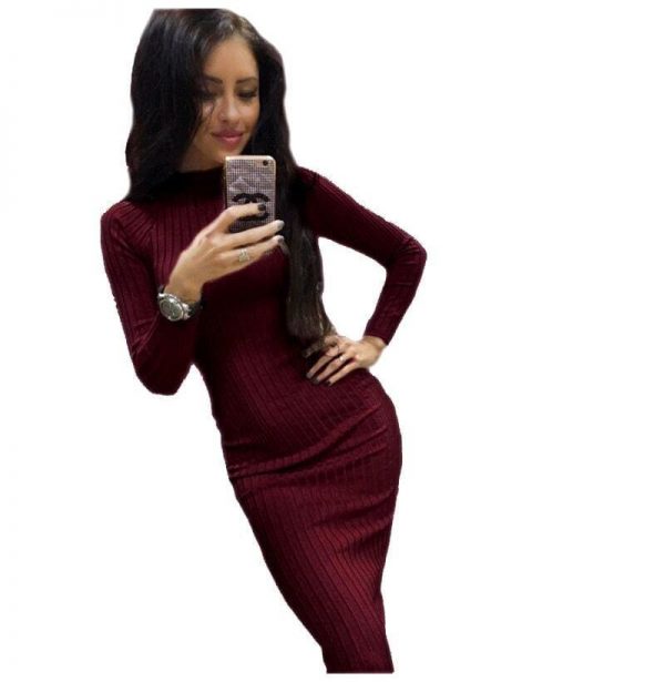 The Best Autumn Women Bodycon Sheath Dress Knitted Cotton Long Sleeve Dresses Online - Takalr