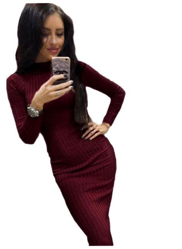 The Best Autumn Women Bodycon Sheath Dress Knitted Cotton Long Sleeve Dresses Online - Takalr