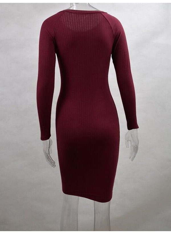 The Best Autumn Women Bodycon Sheath Dress Knitted Cotton Long Sleeve Dresses Online - Takalr