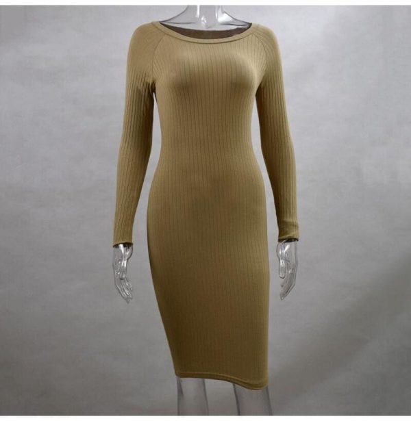 The Best Autumn Women Bodycon Sheath Dress Knitted Cotton Long Sleeve Dresses Online - Takalr