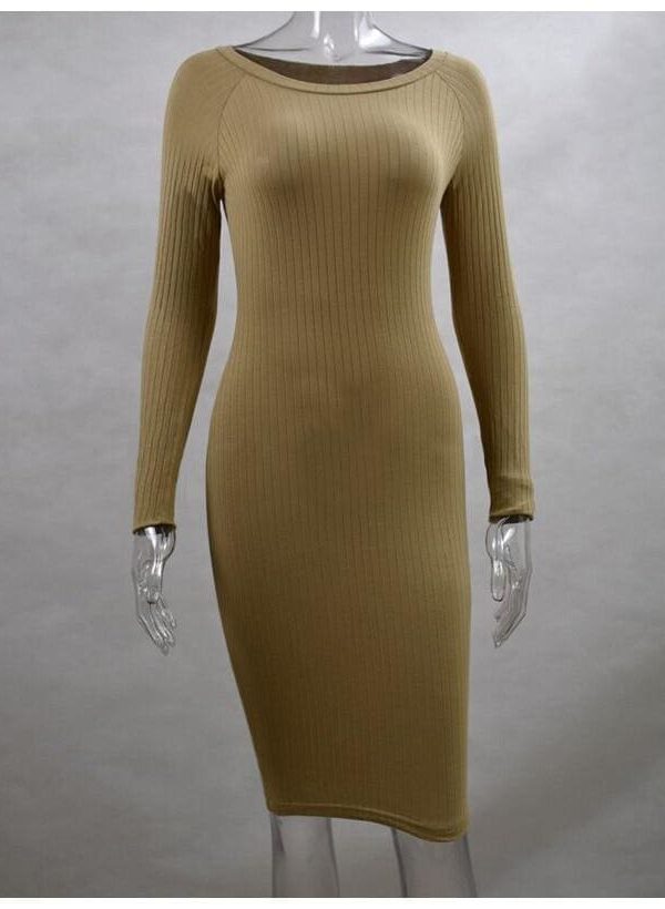 The Best Autumn Women Bodycon Sheath Dress Knitted Cotton Long Sleeve Dresses Online - Takalr