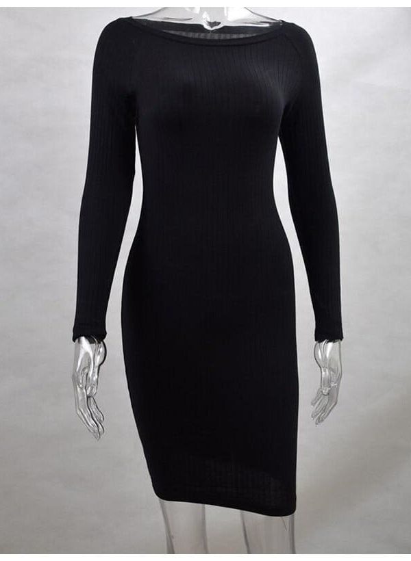 The Best Autumn Women Bodycon Sheath Dress Knitted Cotton Long Sleeve Dresses Online - Takalr