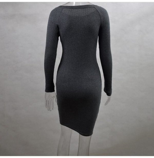 The Best Autumn Women Bodycon Sheath Dress Knitted Cotton Long Sleeve Dresses Online - Takalr