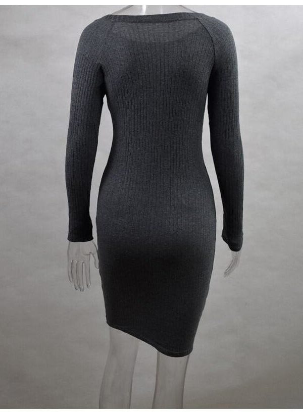 The Best Autumn Women Bodycon Sheath Dress Knitted Cotton Long Sleeve Dresses Online - Takalr