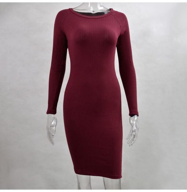 The Best Autumn Women Bodycon Sheath Dress Knitted Cotton Long Sleeve Dresses Online - Takalr