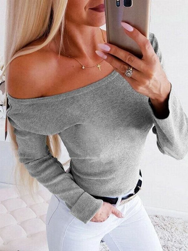 The Best Autumn Women Casual Blouse Ladies Backless Lace Cross Long Sleeve Knitting Slim Tops Loose Round Neck Shirt Online - Takalr