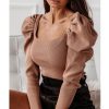 The Best Autumn Women Ladies Puff Long Sleeve Tops Pullover Bodysuit Fashion Ladies Square Neck Blouse Slin Fit Jumpsuit Tops Online - Takalr