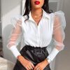 The Best Autumn Women Ladies Puff Mesh Long Sleeve Tops Shirts Blouse Slim Fit Casual Office Work Clubwear Tops New Online - Takalr