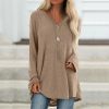 The Best Autumn Women Ladies Tee Shirt Loose Blouse V-neck Shirt Long Sleeve Casual Jumper Pullover Tops Plus Size L-5XL Online - Takalr